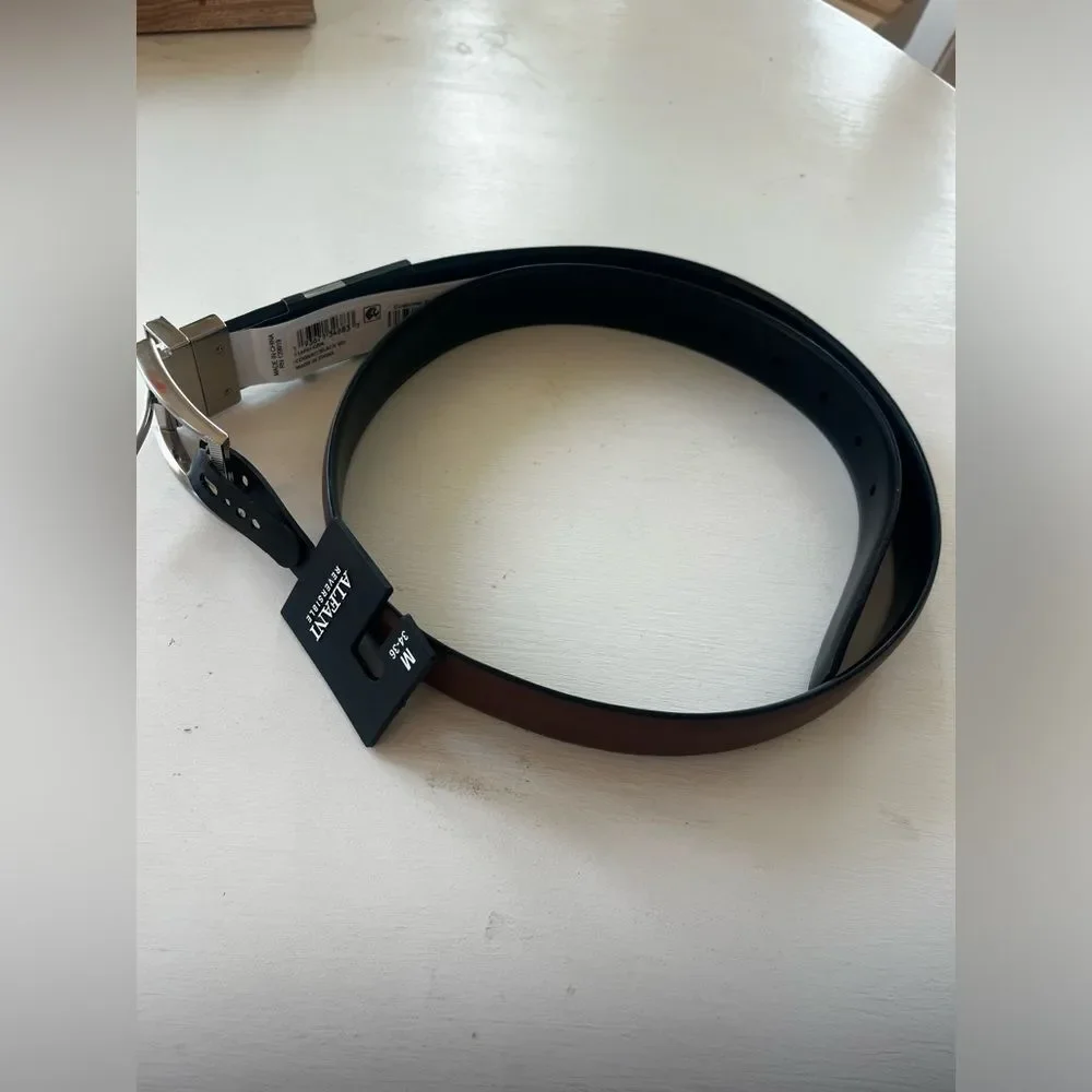 Alfani reversible Brown/Black Leather Belt with Silver Buckle